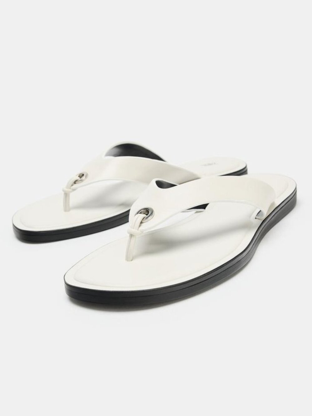 Zara Flat Leather Thong Sandals in White Size 38 NWT